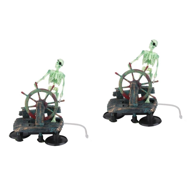 Set 2 Skeleton Wheel Aquarium Landscaping Fish Tank Captain Decor Skull Pirate
