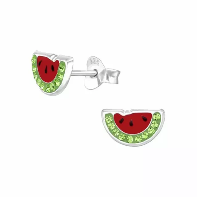 Children's Watermelon Sterling Silver Stud Earrings with Crystals - Gift Boxed