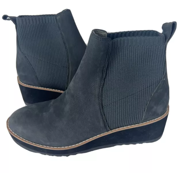 EILEEN FISHER ADELE Graphite Suede Wedge Booties Ankle Boots