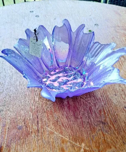 AKCAM Iridescent Glass Decorative Flower Bowl  Purple Handmade In Turkey 3