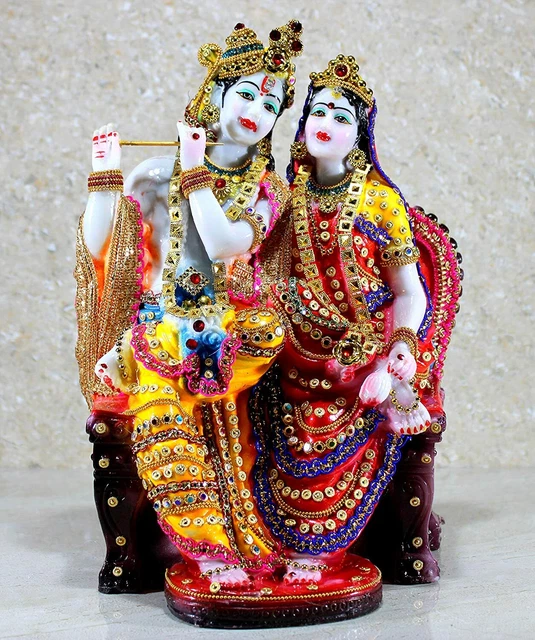 Lord Radha Krishna on Chair 12 inches Idol Statue Figurine Sculpture