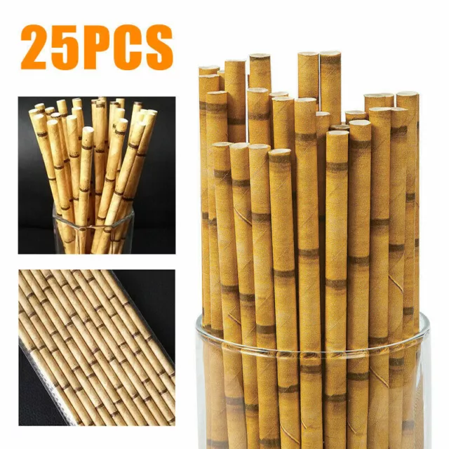25pcs Paper Straws Bamboo Print Straws Hawaiian Jungle Tropical Bamboo Prin;;i