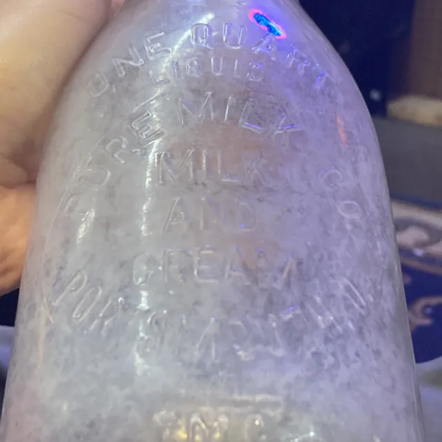 Vintage Pure Milk Dairy Quart Glass Milk Bottle - Portsmouth,Ohio (OH) 2