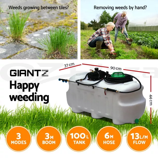 Giantz ATV 100L Weed Sprayer 3M BOOM SPOT SPRAY TANK Chemical Garden Farm 2