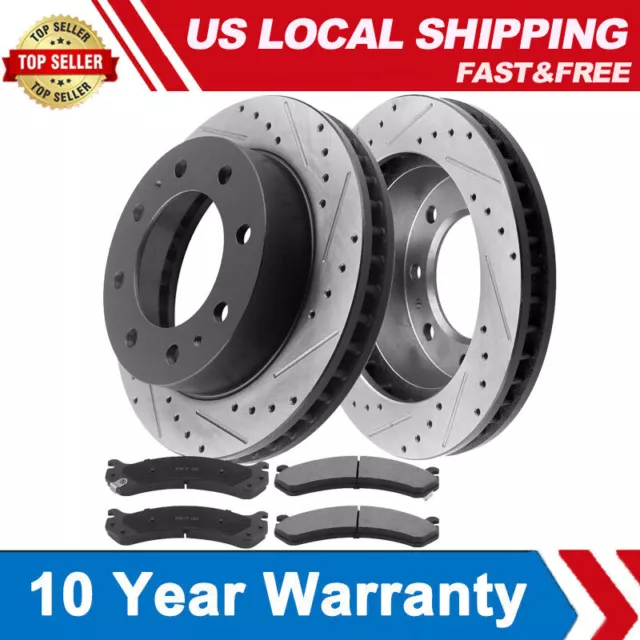 Front Drilled Brake Rotors and Pads for Chevy Silverado GMC Sierra 2500 HD E5
