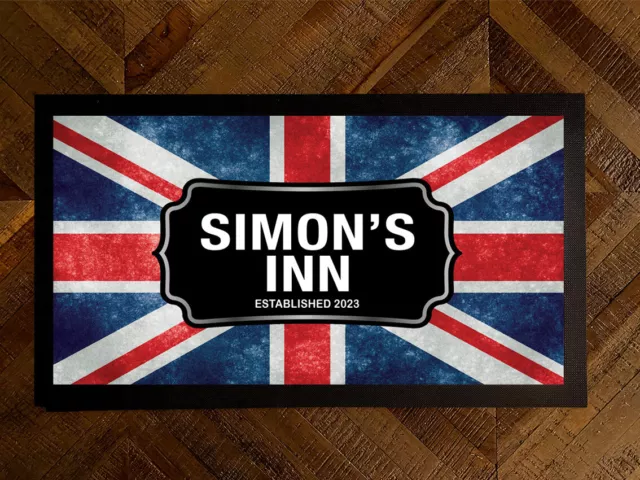 Personalised Bar runner mat -  with any name Union Jack Bar runner mat  UJ101