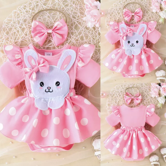 Newborn Baby Girls Easter Rabbit Bunny Romper Dress Bodysuit Outfit Set Clothes 2