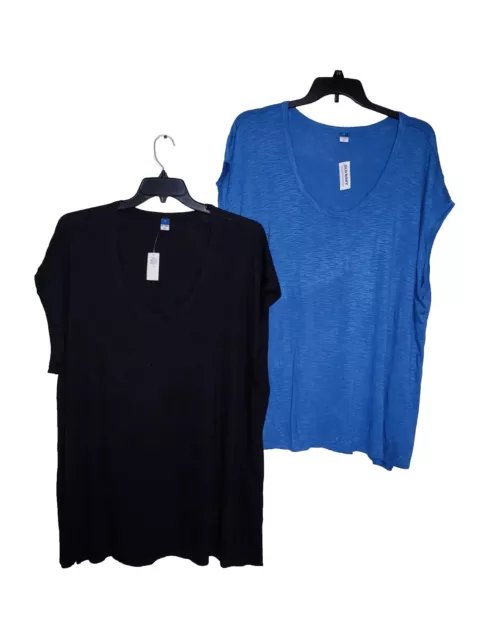 Womens Old Navy Luxe (2) Shirt T-Shirt Lot Blue/Black New NWT Plus Size 2X