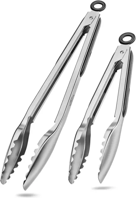 Cooking Tongs with Teeth, Premium Stainless Steel Kitchen Tongs Set of 2-9" and