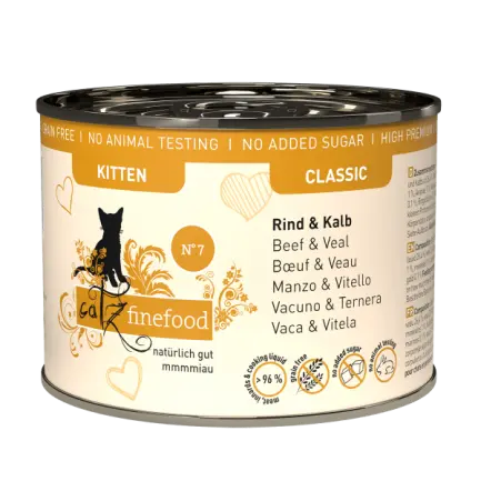 Catz Finefood Kitten Cibo Umido Completo per Gattini - Vitello e Manzo - 6x200gr