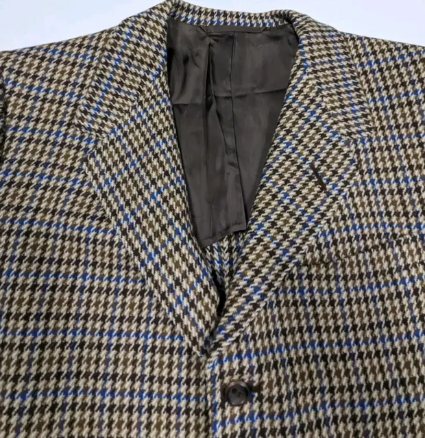 Oxxford Clothes Houndstooth Blazer Sport Coat Brown Tan Blue Wool Men's 41R