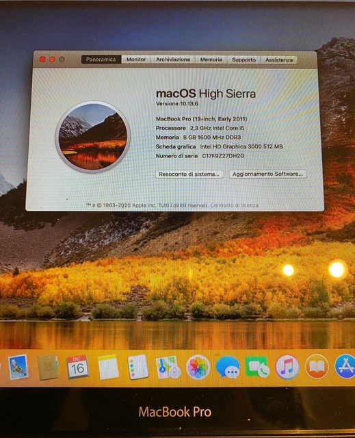 Apple MacBook Pro 13 Early 2011, 2.3Ghz Intel Core i5, 8Gb Ram, 256Gb SSD 10