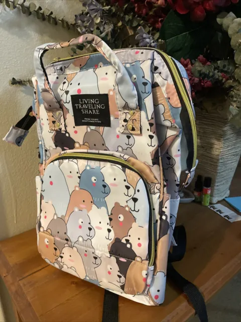 Multifuncional Backpack 15 Inches Tall Various Pockets Zipper bears Face