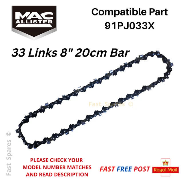 Spares2go Sägekette 20,3 Cm – 33 Treibglieder, Für MacAllister M4MTP25, MPS750S-2, HKPCS06D05-X