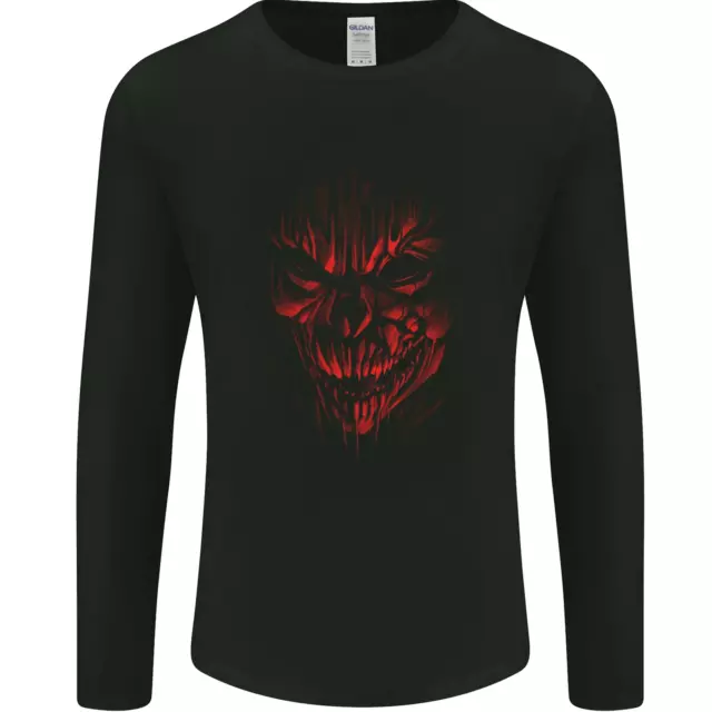 T-shirt a maniche lunghe da uomo gotica Demon Skull Devil Satan Grim Reaper