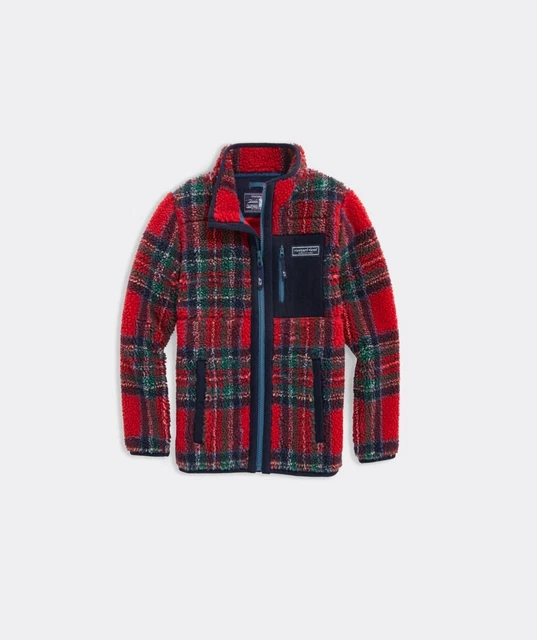 NWT Vineyard Vines Boys’ Sherpa SuperShep™ Full-Zip Plaid