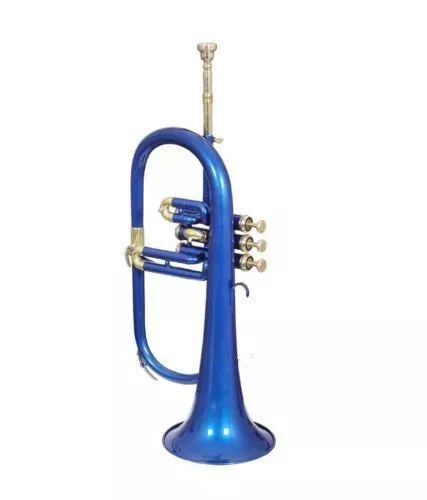 SUMMER SALE NEW BLUE BRASS FINISH Bb Flugel Horn New With Free Case+Mouthpiece