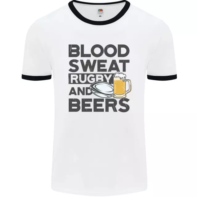 Blood Sweat Rugby and Beers Funny Mens Ringer T-Shirt