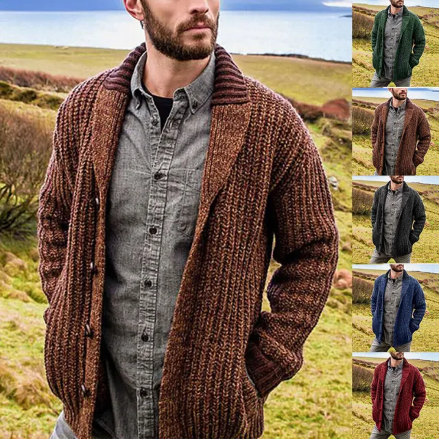 MENS CHUNKY COLLARED Cardigan Thick Warm Shawl Winter Sweater Knitted  Jumper £99.99 - PicClick UK