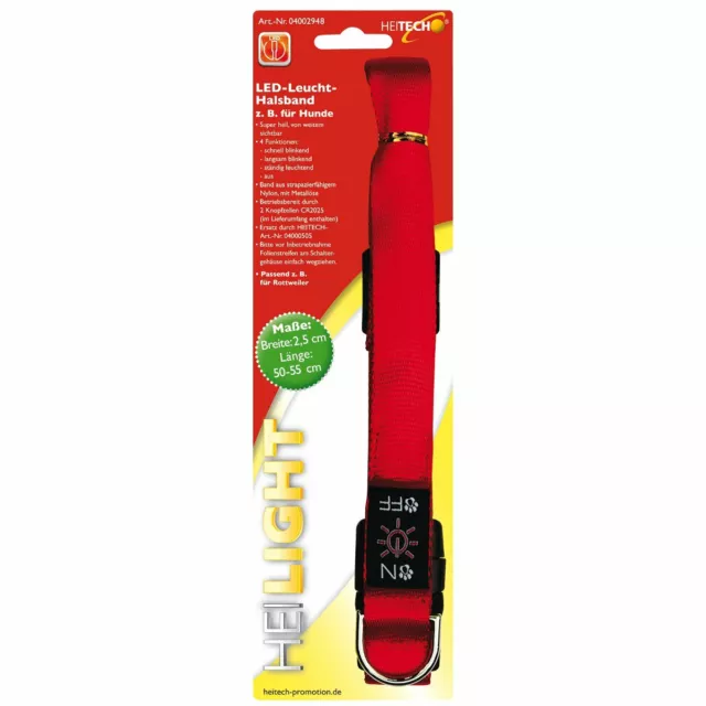 Collier lumineux Heitech DEL pour chiots - rouge - 2,5 x 50-55 cm sécurité nuit