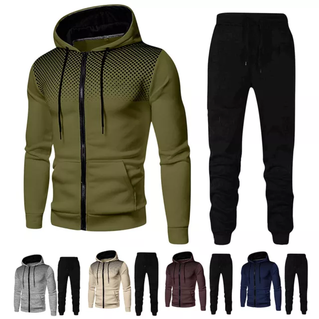 Set Tuta Da Uomo Cerniera Felpa Con Cappuccio Top Pantaloni Jogging Sport ♪