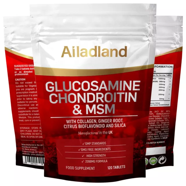 Glucosamine and Chondroitin MSM Collagen Ginger Bioflavonoids 2098mg Tablets UK