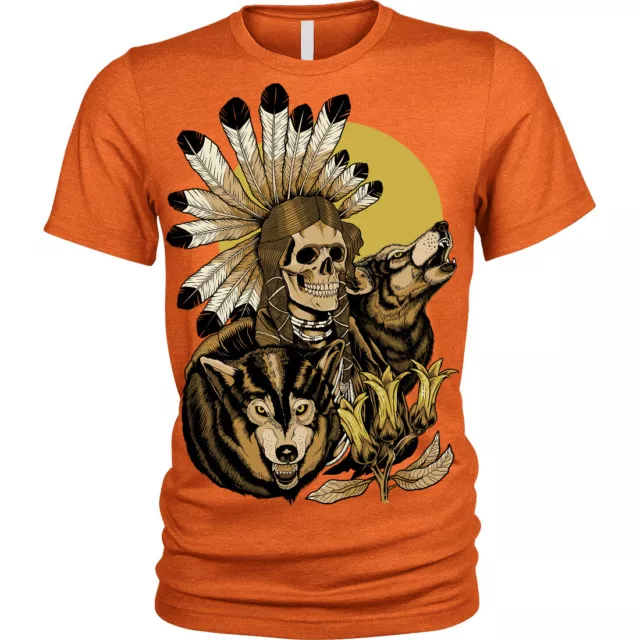 American Nativo Teschio T-Shirt Lupo Wolves Unisex da Uomo