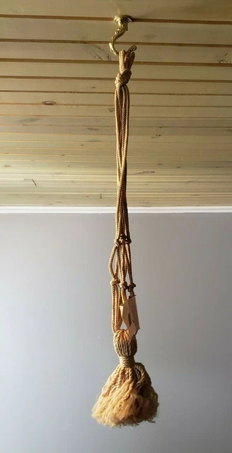 Vintage Macrame Plant Hanger Brown Wooden Bead Mid Century