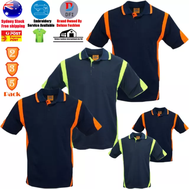 2 3 5 Pack Hi Vis Polo T Shirt Arm Panel Piping Work Wear Cool Dry Short Sleeve