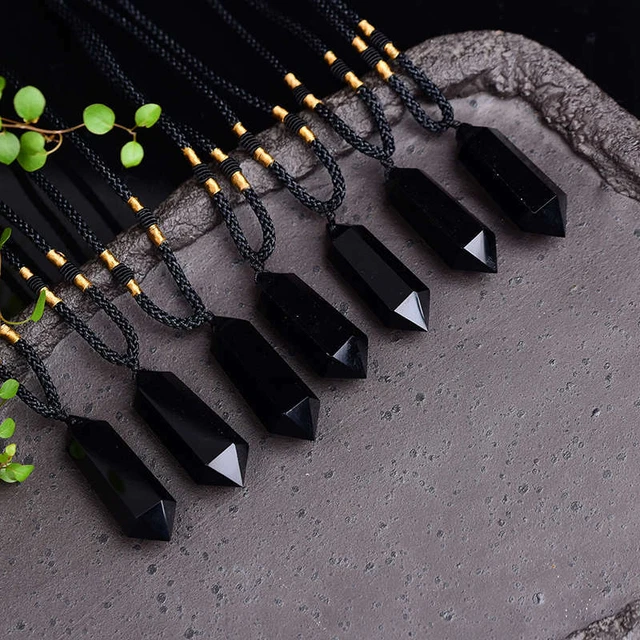 Natural Black Obsidian Quartz Crystal Pendant Necklace Chakra Gemstone Healing