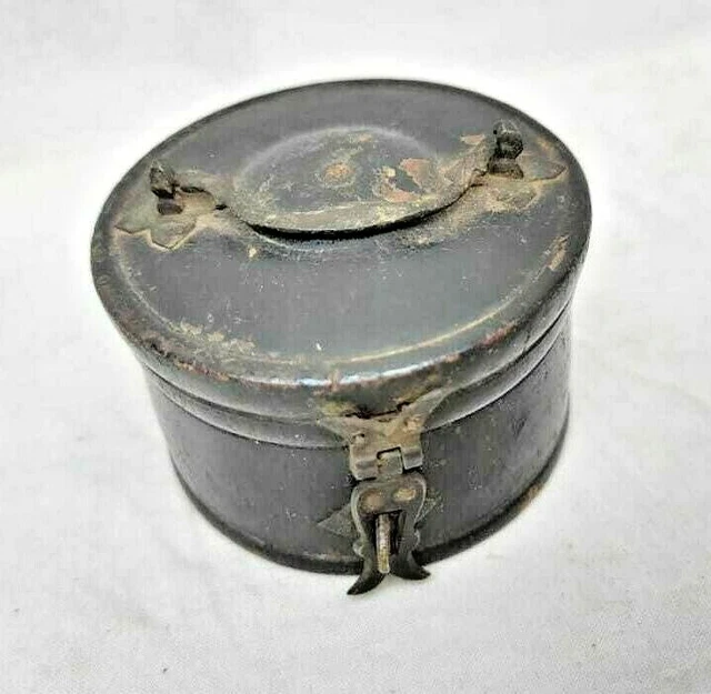 Old Vintage Antique Wooden Lacquer Painted Jewelry Box , Brass Hook And Handle