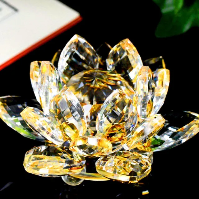Large Gold/Yellow Crystal Lotus Flower Ornament With Gift Box  Crystocraft Fast