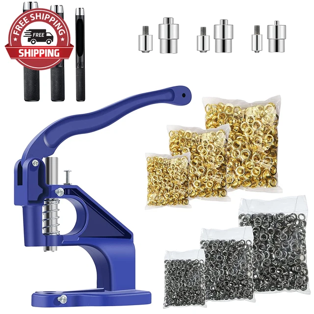 DWIKE Hand Press Grommet Machine Kits with 3 Dies,1500 Golden & 1500 Silver Grom