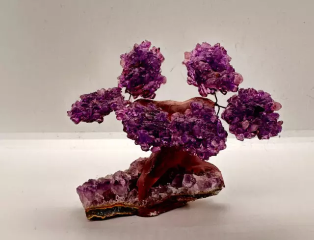 Vtg Amethyst Gemstone Bonsai Tree 6 Petals "Tree of Life" Home Decor