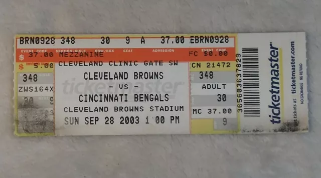 Cleveland Browns vs Cincinnati Bengals Football Ticket Stub Sept 28 2003