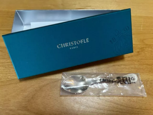 Christofle Malmaison Silver Coffee Spoon with Box , Ribbon France Tableware