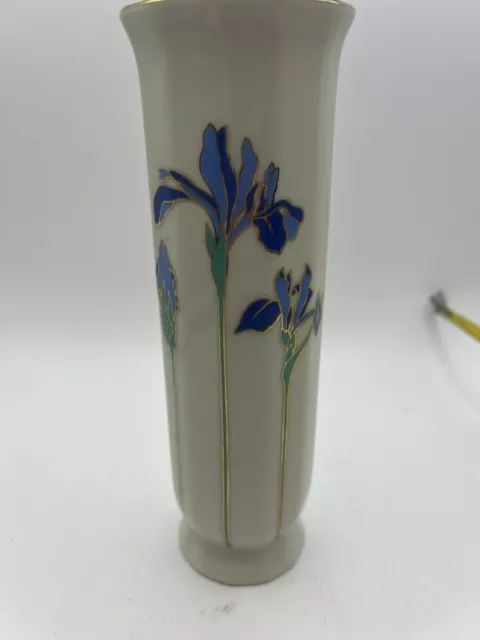 Vintage OTAGIRI Bud Vase ~ Iris Rhapsody ~ Japan Flower 6.75" Gold Rim Off White