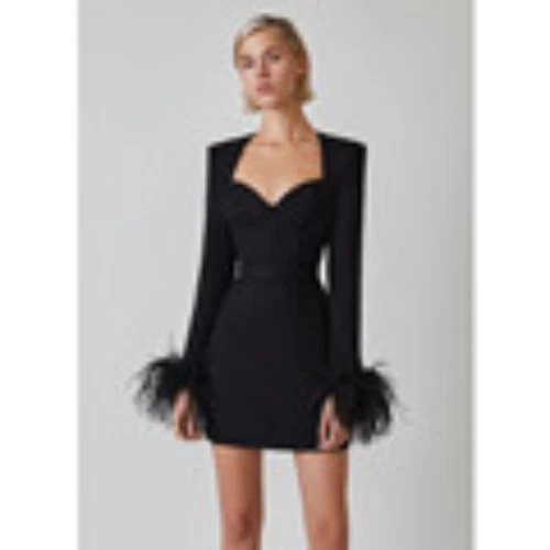 2023 Women's winter sexy long-sleeved feather mini tight bandage dress