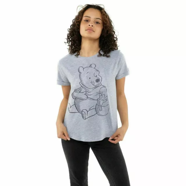 Offizielles Disney Damen Winnie The Pooh Skizze Mode T-Shirt Sport grau S-XL