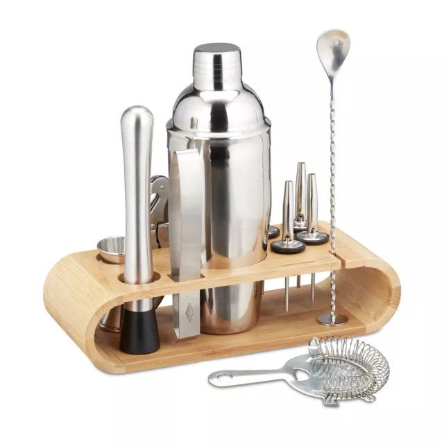 Cocktail Set 11-teilig Edelstahl Barzubehör Barmixer Set Shaker Ständer Bambus