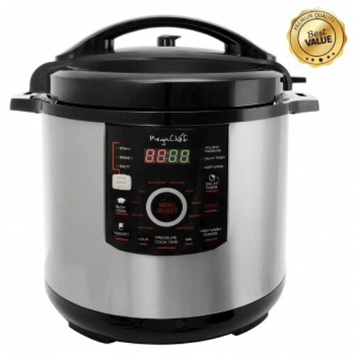 Megachef MCPR-3500 12 Qt Digital Stainless Steel Pressure Cooker 15 Presets Lid