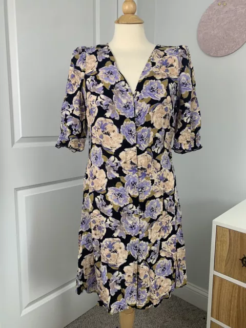 NWT Vero Moda Nordstrom Size Medium Women’s Floral Midi Dress, Purple and Cream