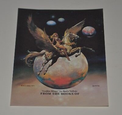 Boris Vallejo 1977 "Golden Wings" Woman & Pegasus placa de libro de papel de 3" X 5"