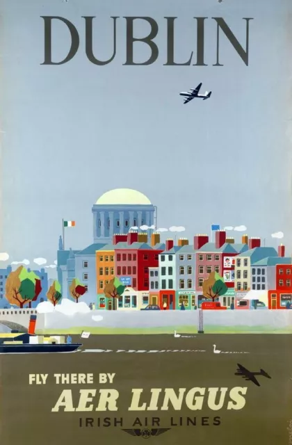 Vintage Illustrated Travel Poster CANVAS PRINT Dublin Ireland 24"X16"