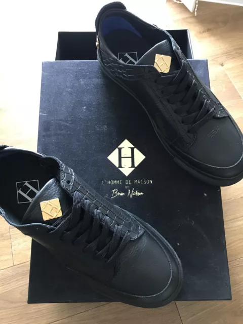 BLACK LEATHER TRAINERS  LHomme De Maison Size 7.5 RRP £350.00