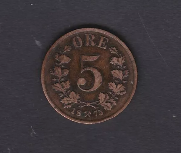 1875 Norway 5 Ore Coin In Fine Condition.