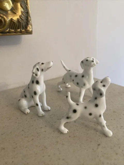 Vintage 3 Porcelain China Dalmation Figurines Ornaments Family Group 3