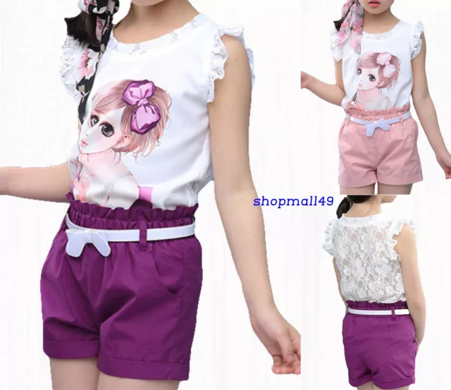 Girls Kids Set Summer Outfits 2pcs Lace Top Shorts Toddler sets  Age 2-10 years