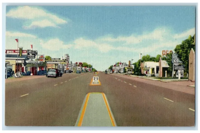 c1930's Highway US 66 Through Tucumcari New Mexico NM, Cars Vintage Postcard