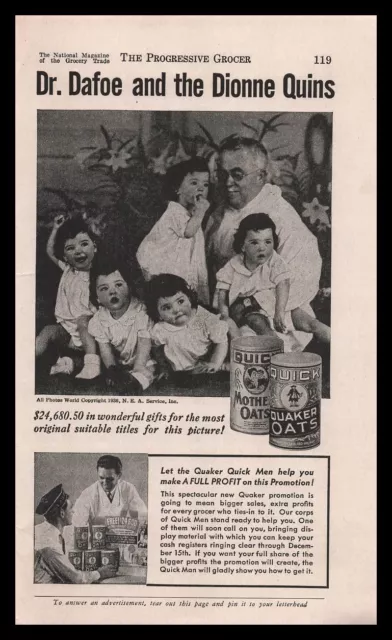 1933 Quaker Quick Oats Dr. Dafoe & The Dionne Quintuplets Store Display Print Ad